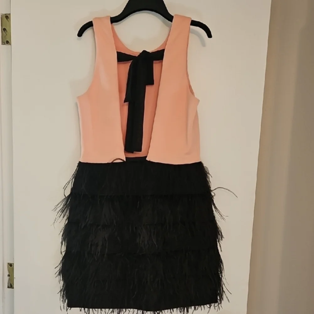MAIA Peach and Black Dress With Feathers Size 8 - Picture 9 of 16